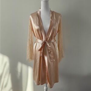 Satin Lace-Trim Robe in Champagne - Women Intimates & Sleepwear Bridal Kimono